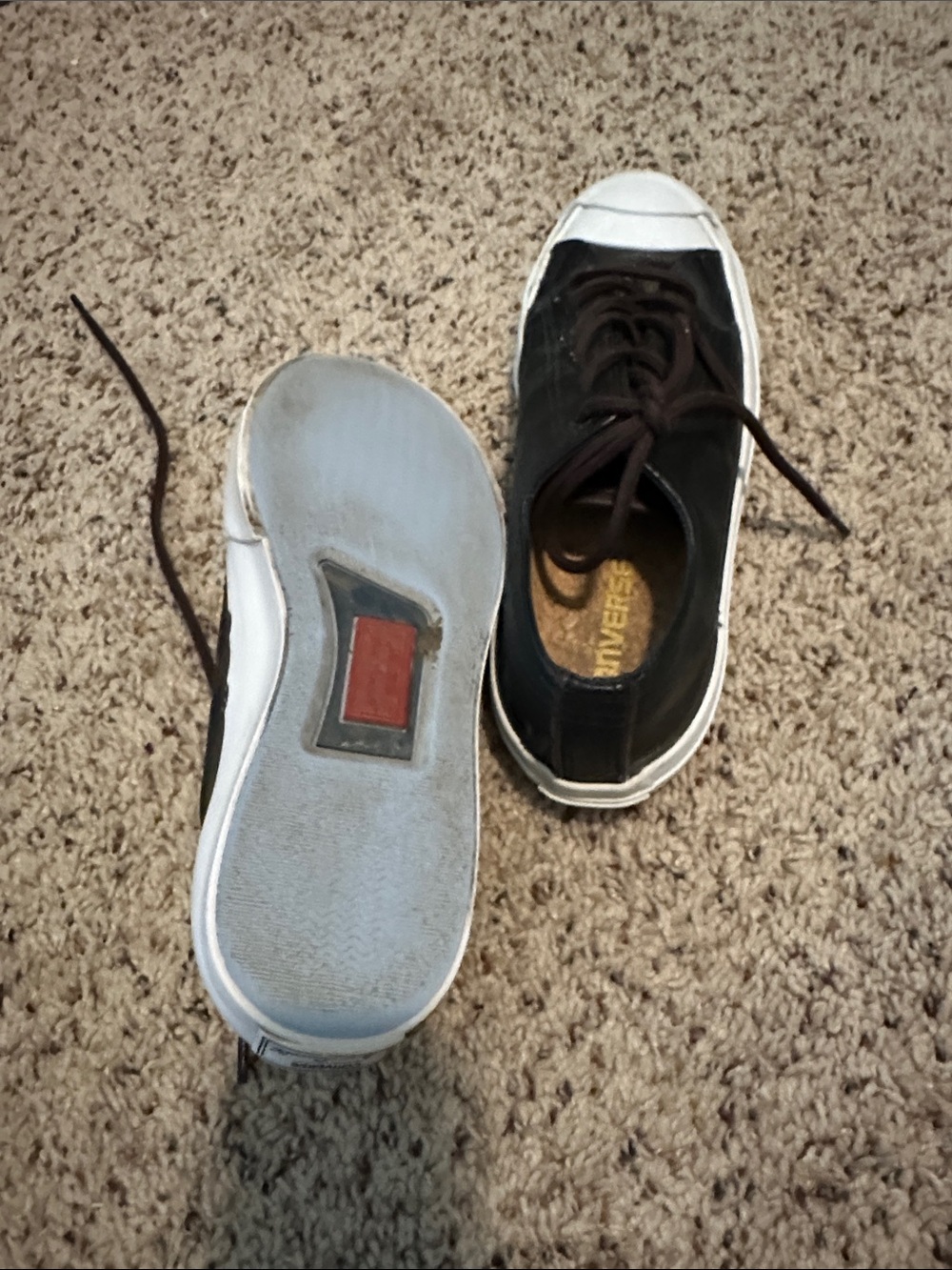 Converse Womens 6.5 Black Leather Low-Top Sneakers with White Toe Cap - Picture 7 of 8